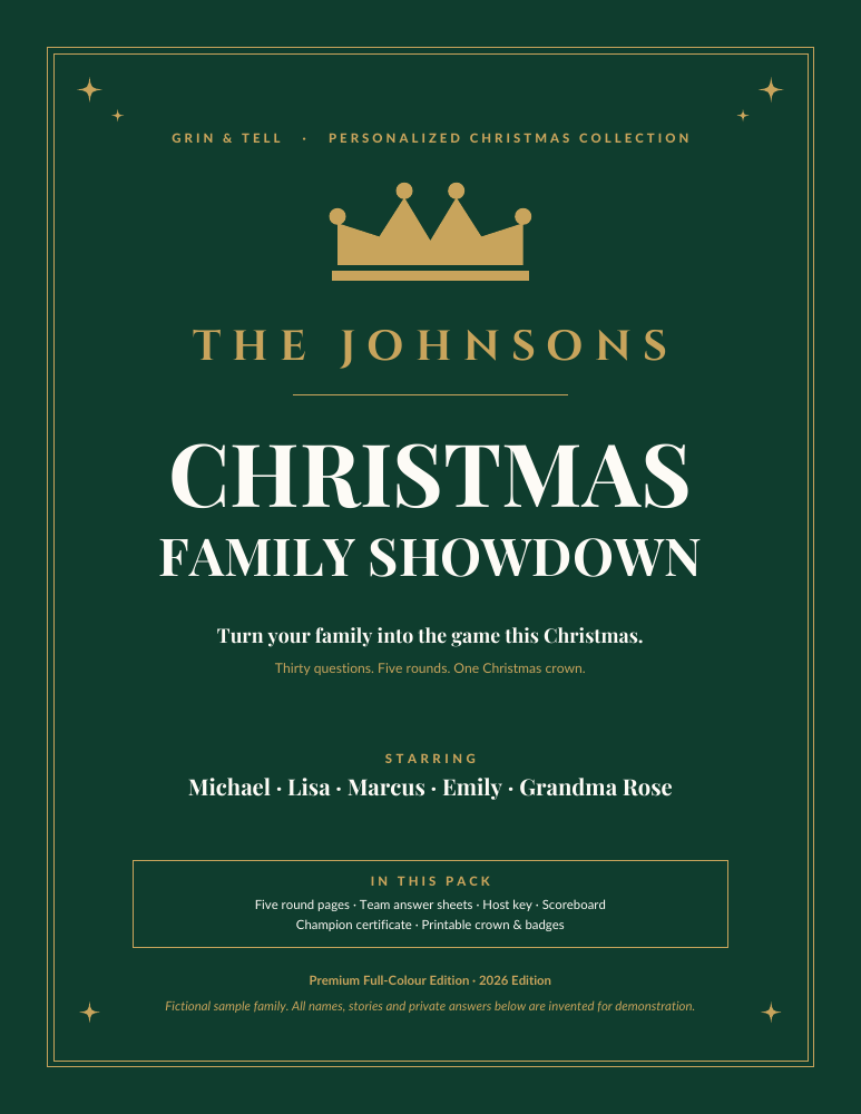 Fictional Johnsons sample cover of the actual Christmas Family Showdown printable PDF